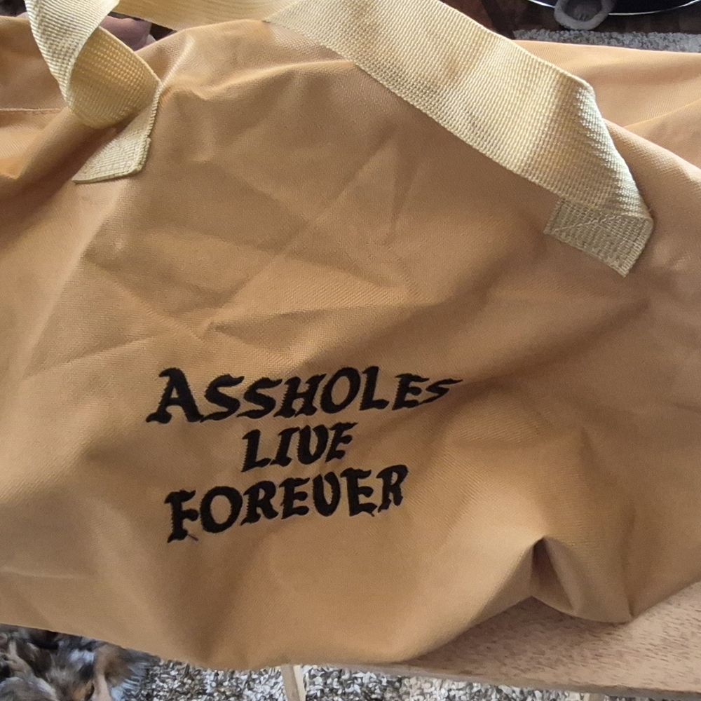 Mustard Canvas Garment Bag with Black Text - Unbranded